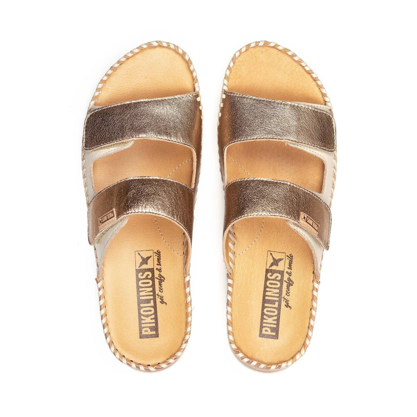 Parte superior de sandalias Marina marfil con dos tiras velcro y plantilla de piel