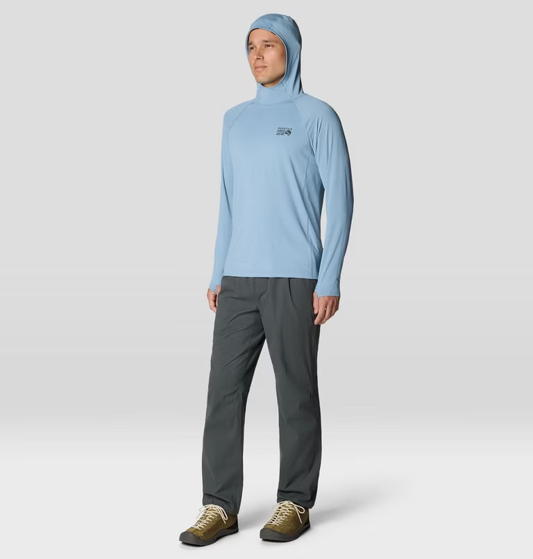 Crater Lake Long Sleeve Hoody M in gray and blue with quick-drying, moisture-wicking, UV protection