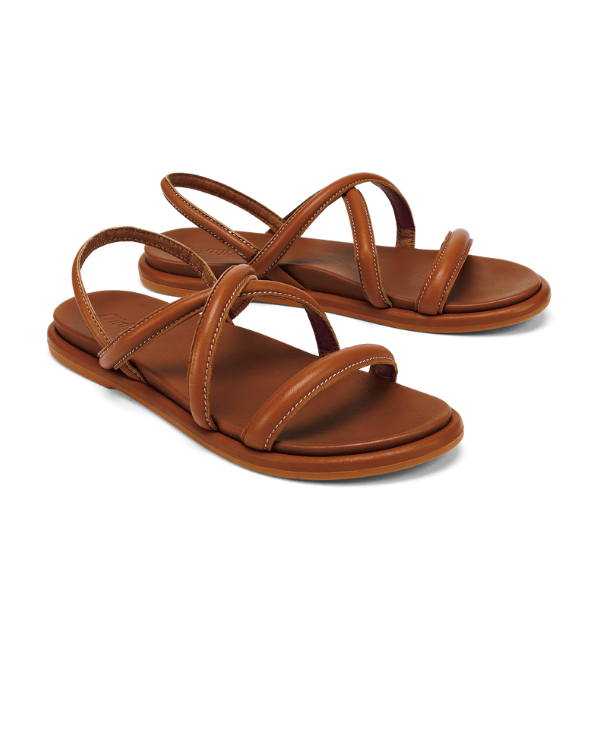 Tiare Strappy - W brown leather sandal with cushioned footbed and ankle straps by OLUKAI at HCO