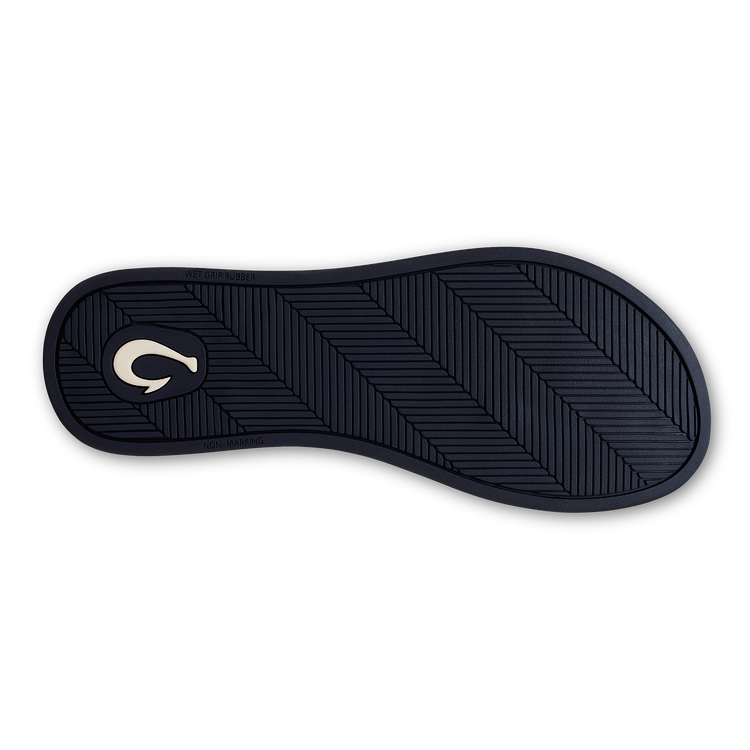 Außensohle des Flip-Flops in dunkelblau mit geripptem Profil und Logo