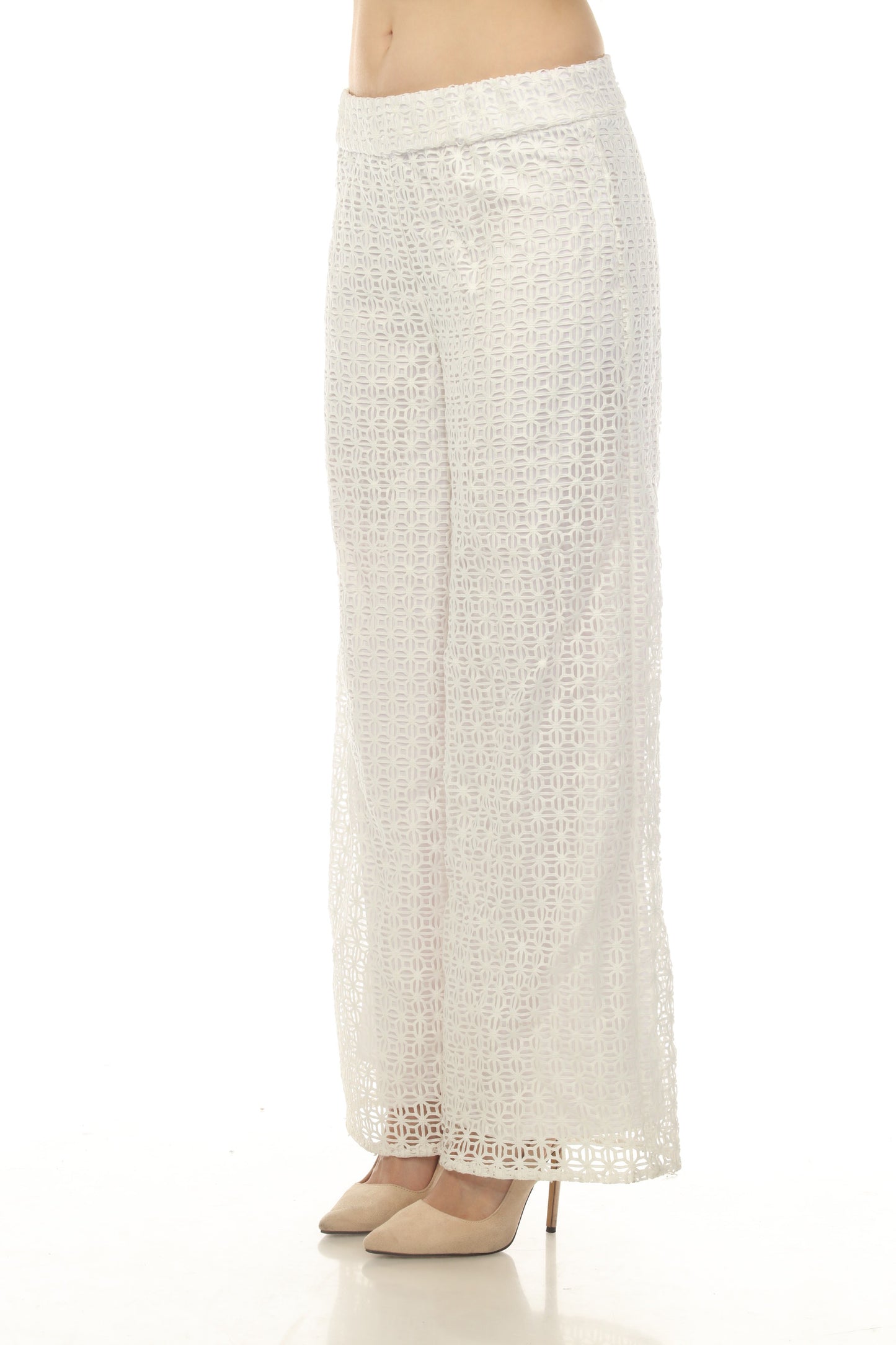 Azita stretch floral lace slim pants in white with comfortable lining by AZI JEANS