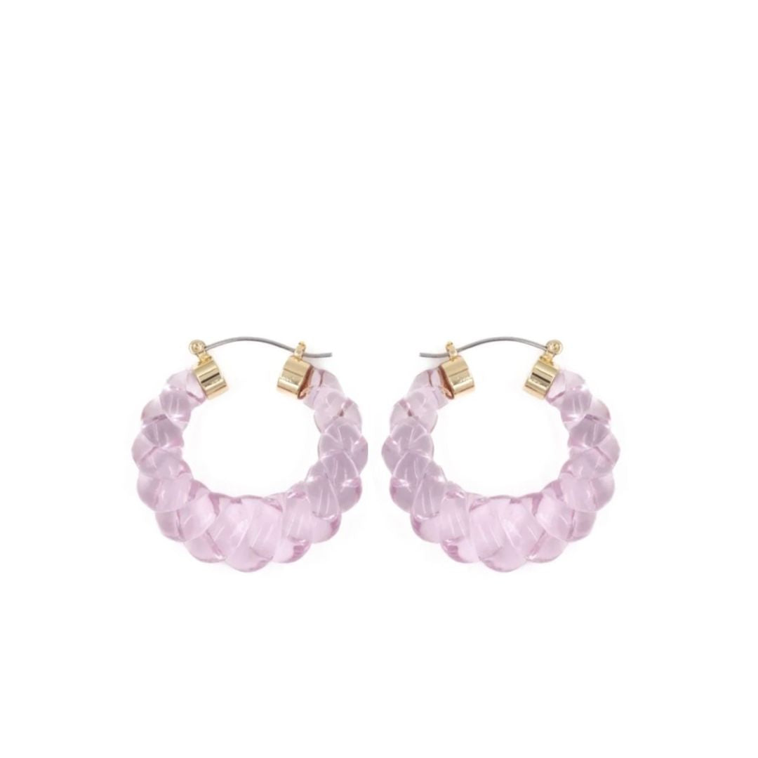 Antille Hoop hoop earrings with pink faceted beads and gold-tone posts