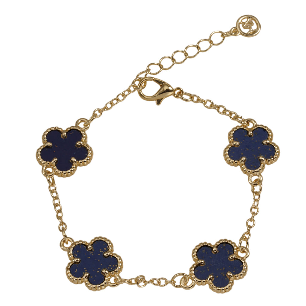 GOLD FOUR LAPIS CLOVER CHAIN BRAC