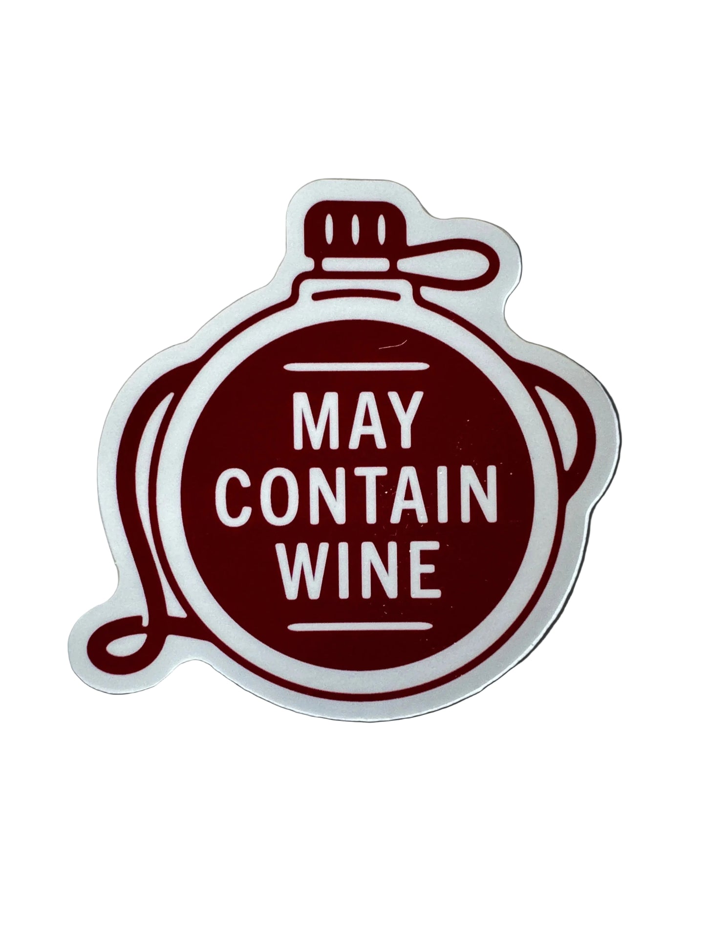May Contain Wine Canteen Sticker—white-outlined canteen icon with “MAY CONTAIN WINE”
