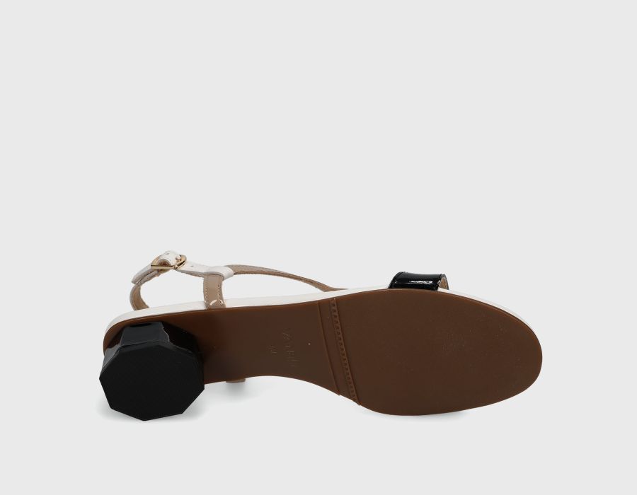 Hollis - Black Combo low-heel sandal with octagonal heel and buckle strap by VANELI