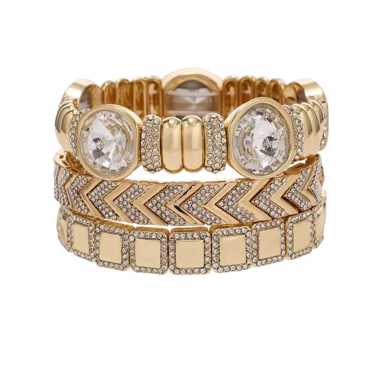 Crystal Luxe Power Stack Set with geometric gold and clear crystal accents by TREASURE JEWELS