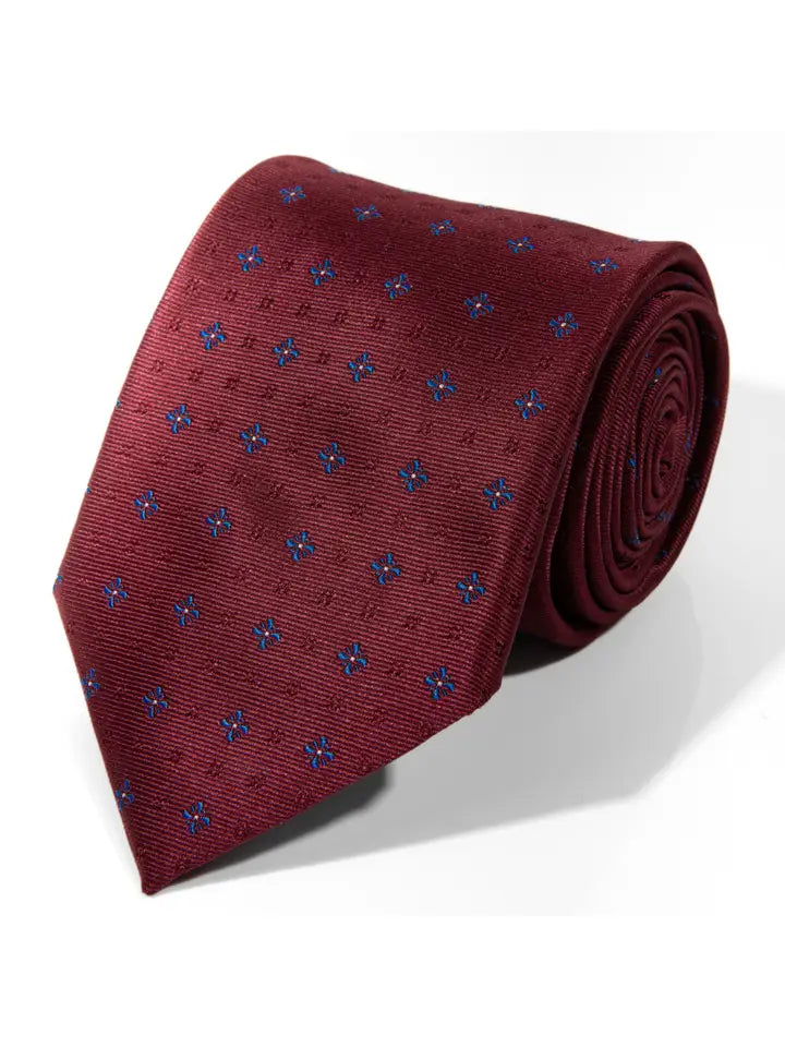 Men's Tie 5962 in burgundy with blue floral geometric pattern, SELINI NEW YORK HCO Ties collection