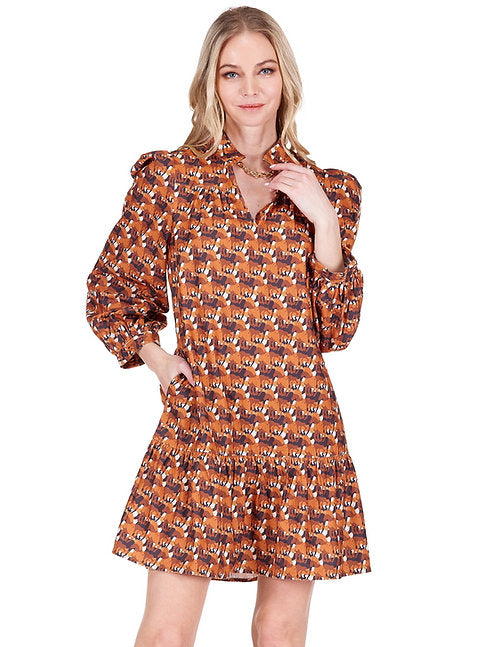 Split Neck Corduroy Dress Stampede / L