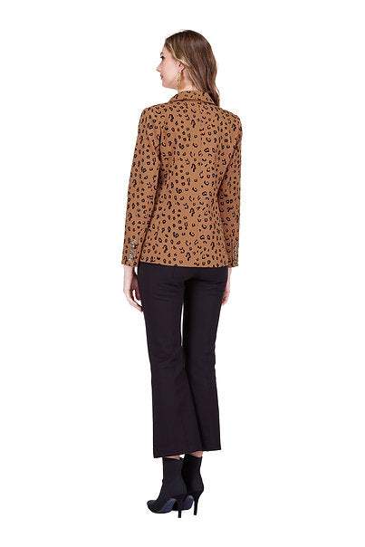 Winnie Blazer 27" in brown and black animal print poly twill, tailored women's jacket by JADE