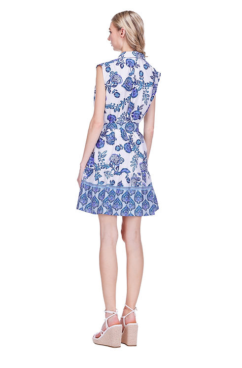 Contrast Print Shirt Dress with blue floral pattern and printed hem by JOY JOY, HCO collections