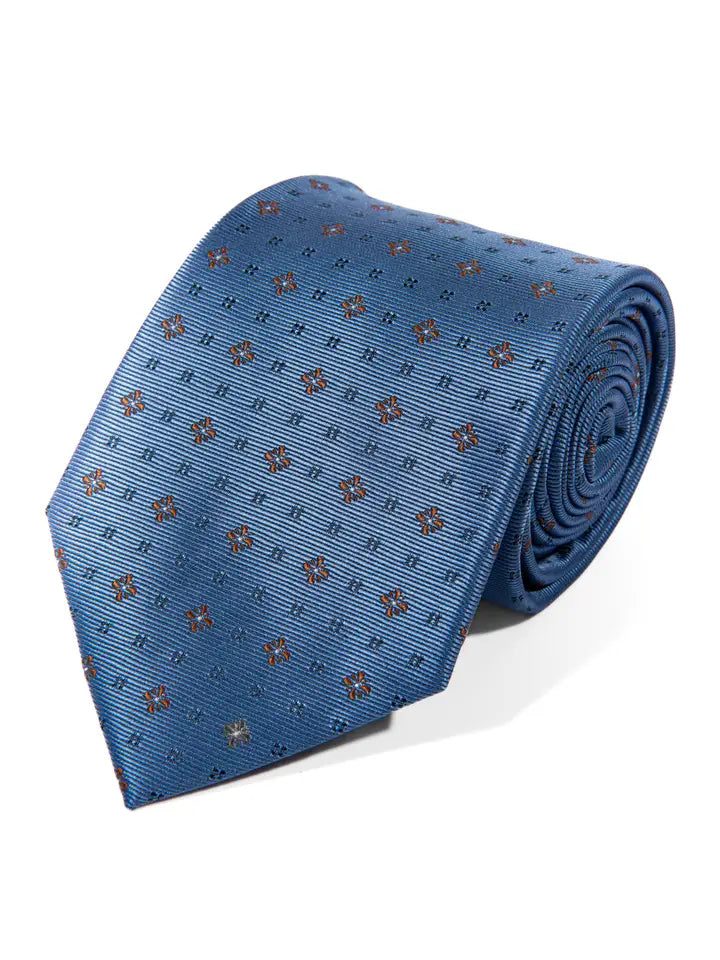 Men's Tie 5962 in blue with geometric floral pattern, SELINI NEW YORK HCO collection, Fredericksburg TX
