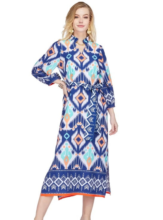 Joy Joy Split Neck Flounce Maxi Dress - S - Aztec Border - Women's Dresses - Hill Country Outfitters Joy Joy Split Neck Flounce Maxi Dress - S - Aztec Border - Women's Dresses - Hill Country Outfitters