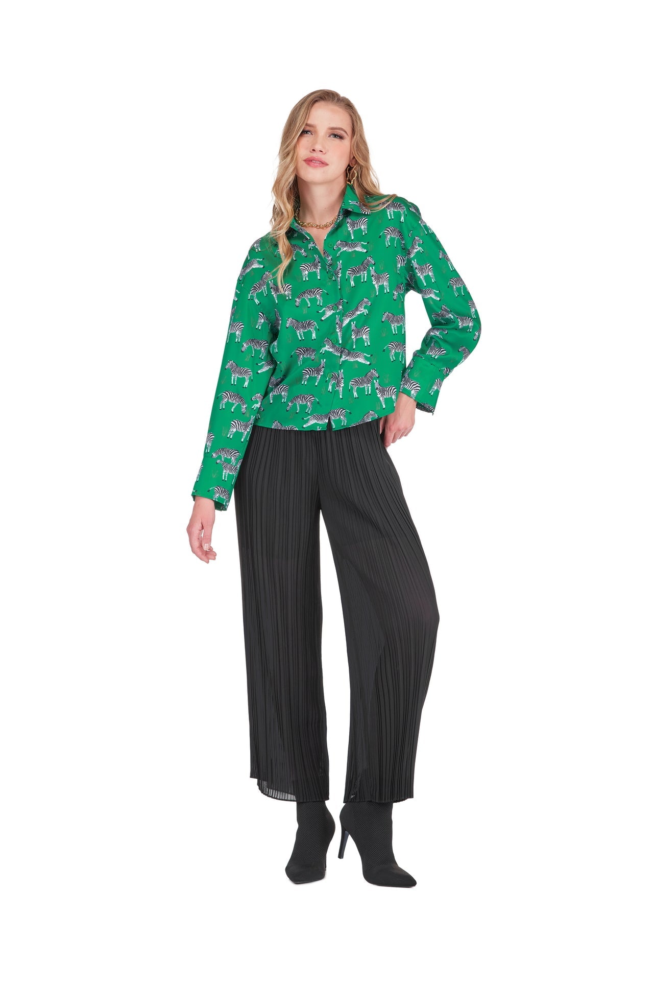 Crop Shirt Blouse - Green Zebra