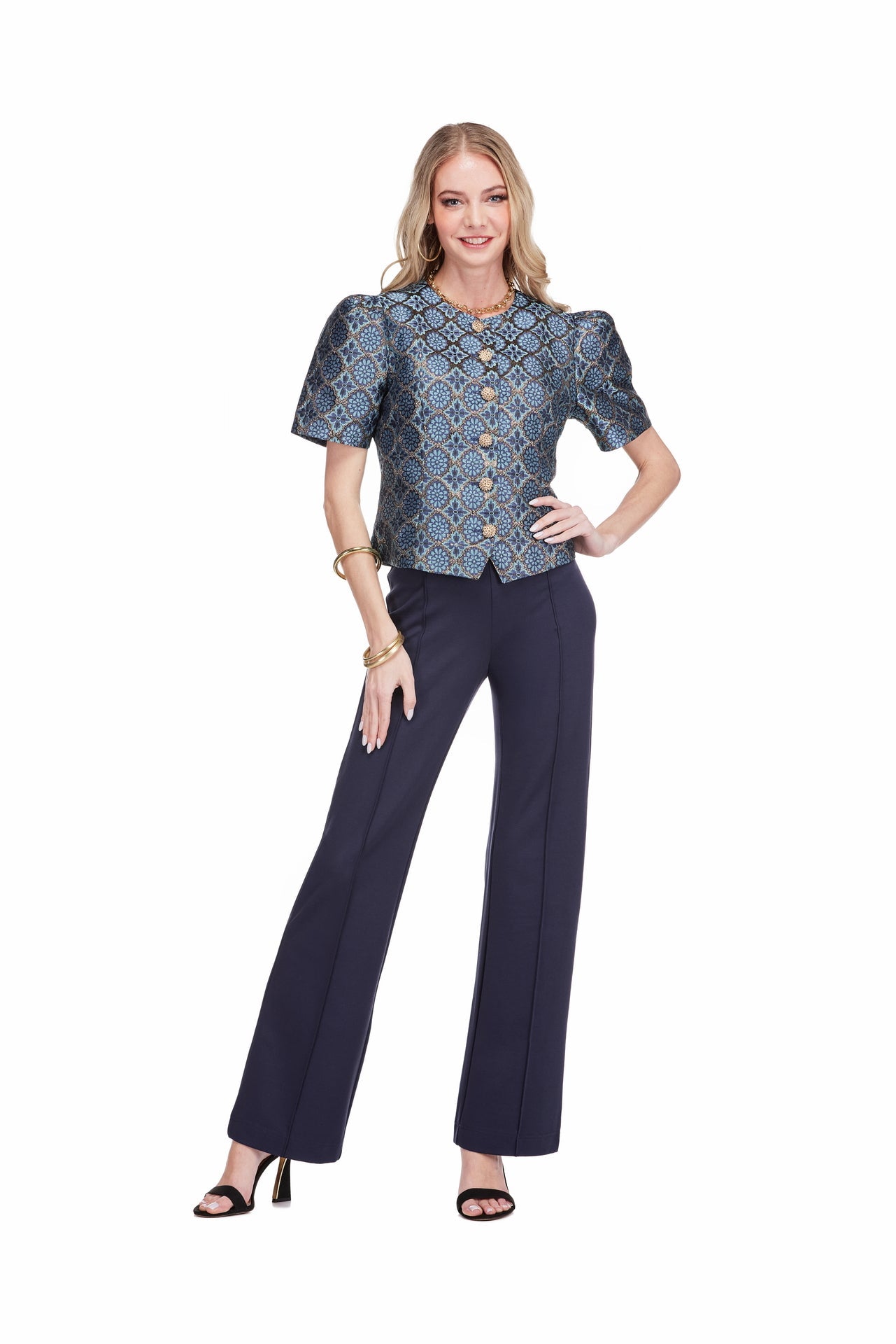 Puff Sleeve Jacket - Gilded Trellis