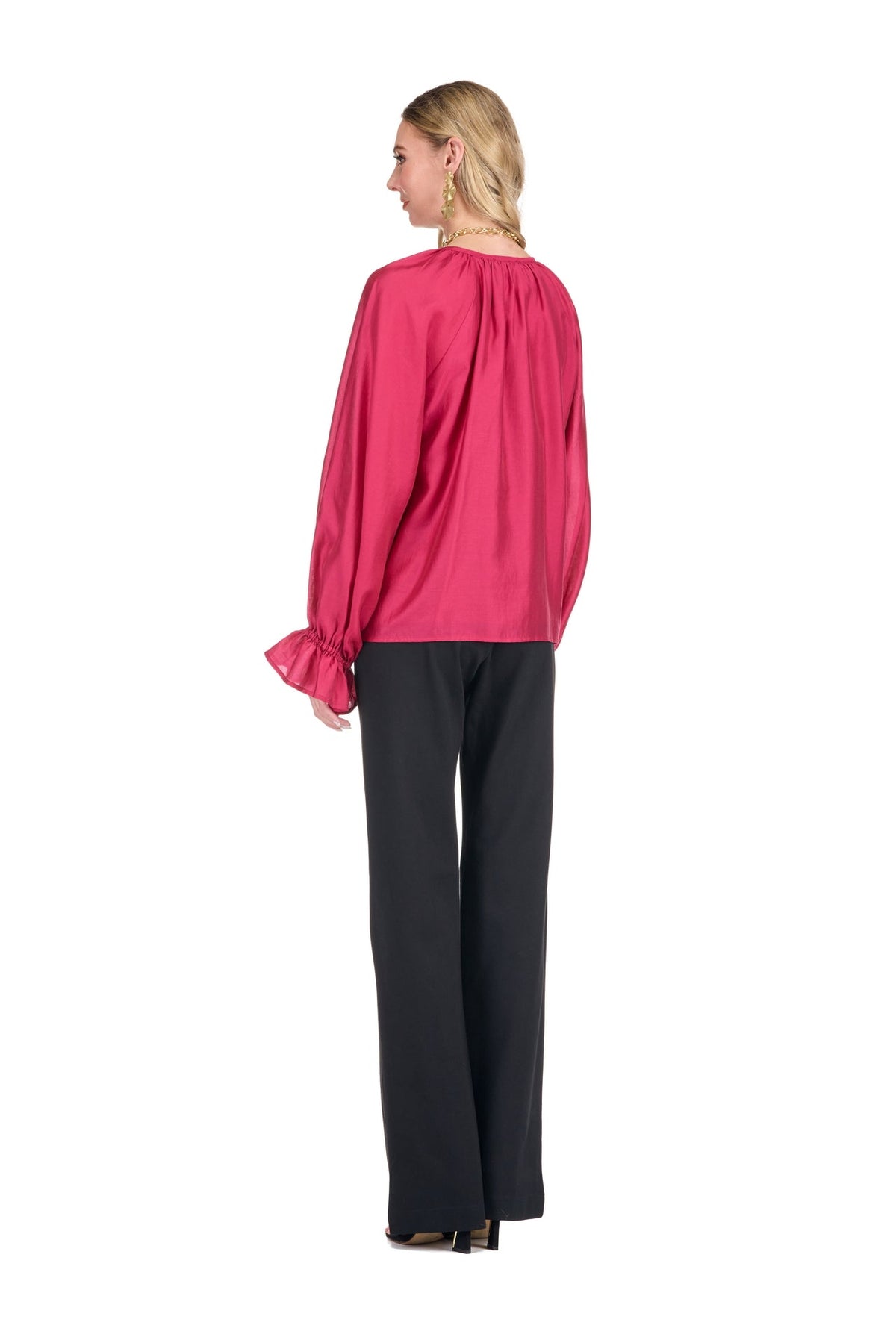 Trimmed Peasant Top - Berry