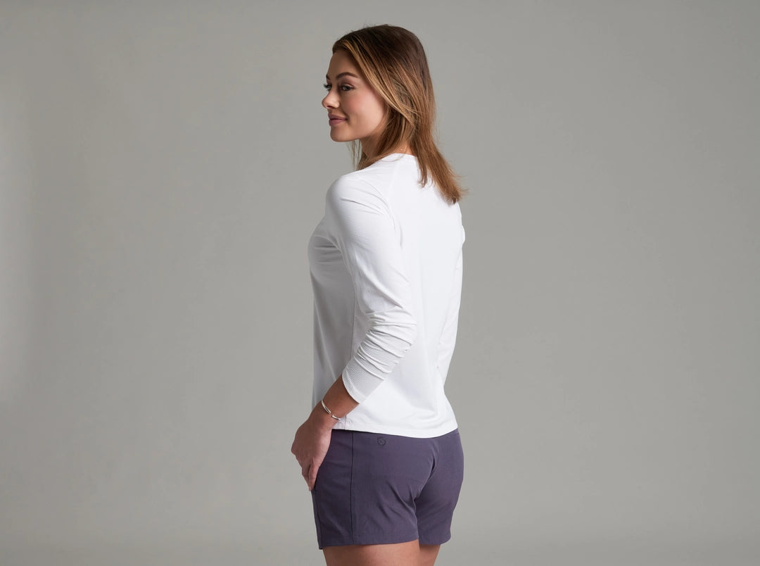 Solis LS Crew - White lightweight textured long sleeve shirt by KUHL, curated Fredericksburg boutique