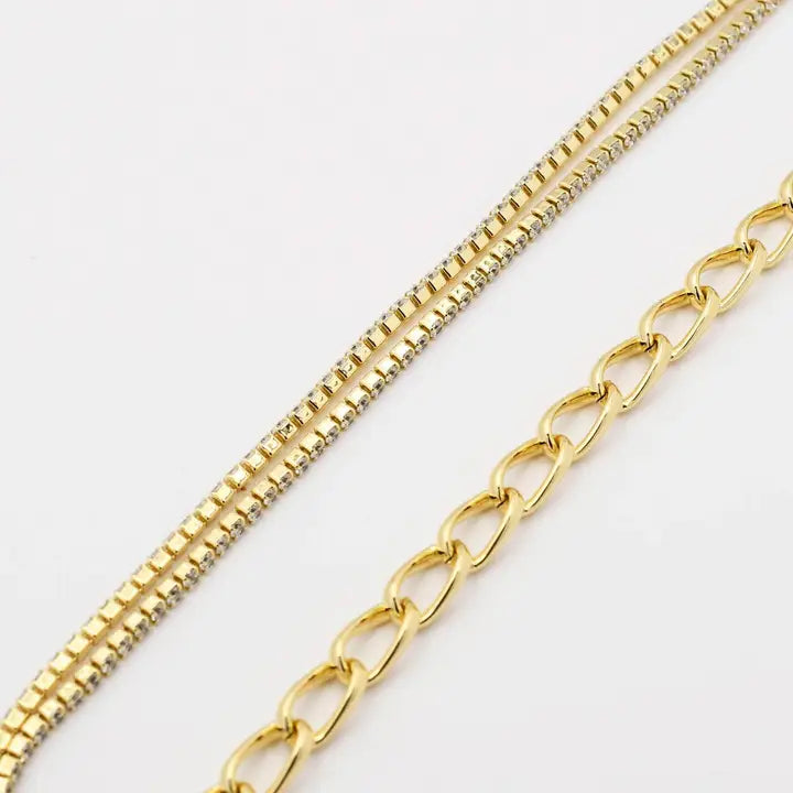 Gold rhinestone double-chain with chunky link chain detail