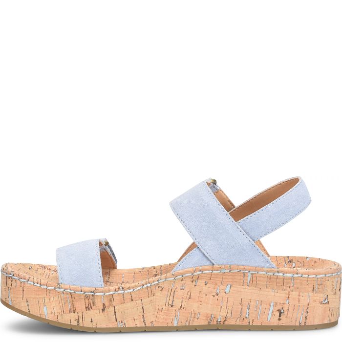 Sandalias abiertas de ante gris claro con dos tiras y plataforma de corcho