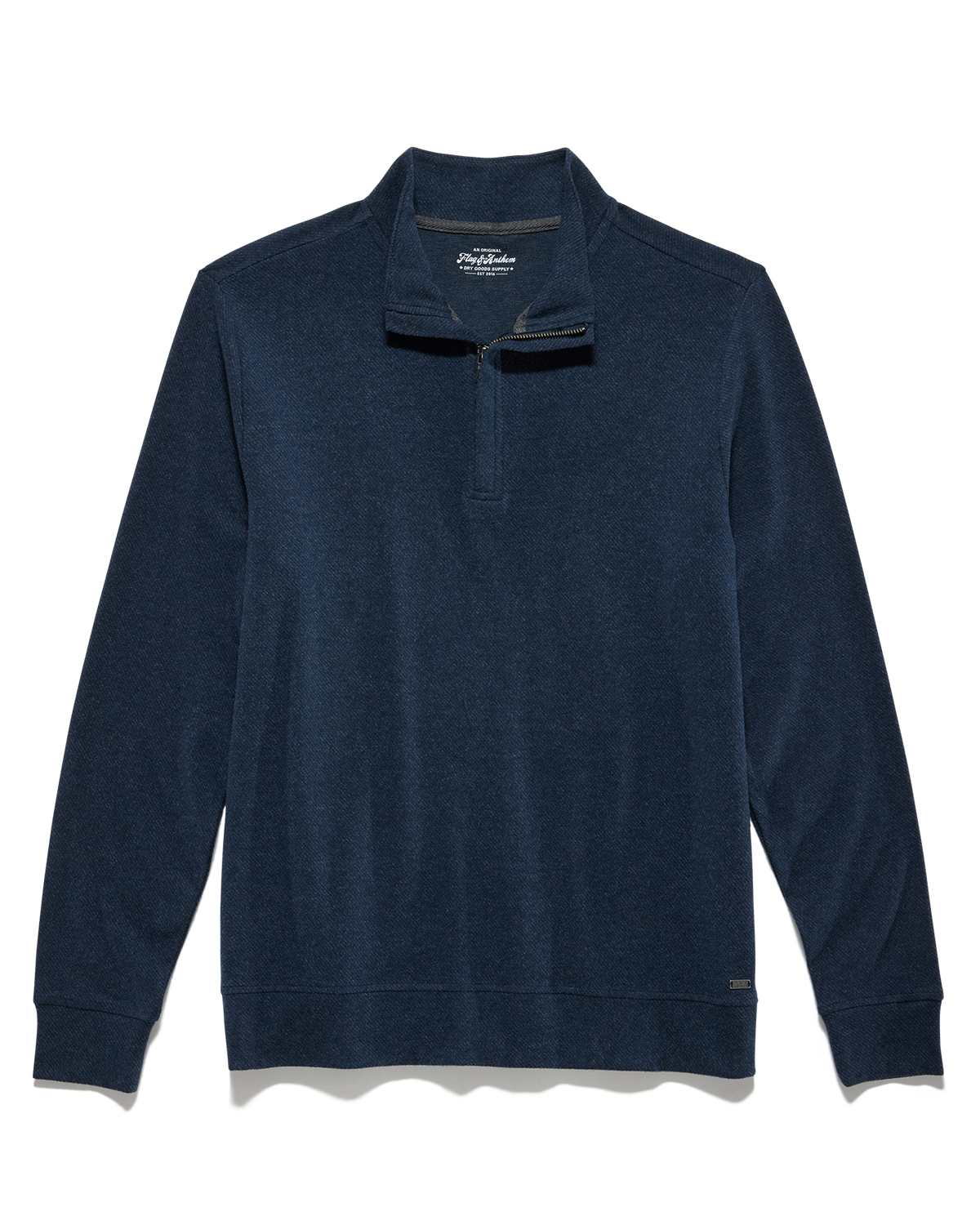 Hero Solid Twill 1/4 Zip Mock Neck in navy blue stretch fabric from FLAG & ANTHEM men's collection