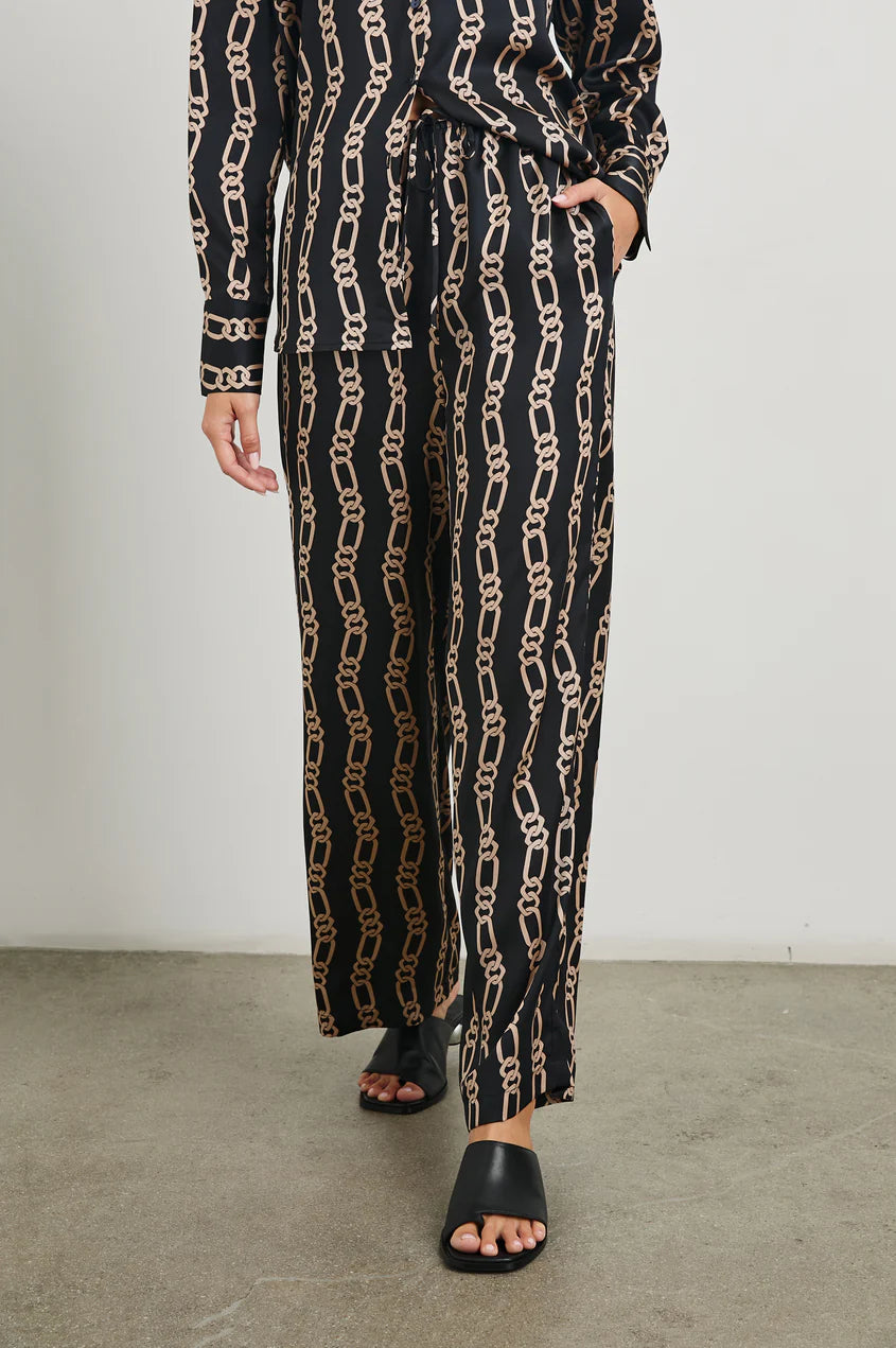 Damani Hose mit Kettendruck und Kordelzugvorn, schwarz-gold, weit fallend