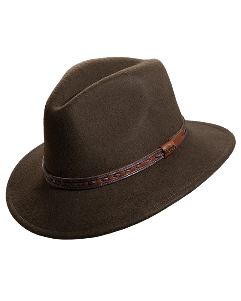Safari W/Lthr Crushable Olive wool felt hat with leather band, men's outdoor style curated Fredericksburg