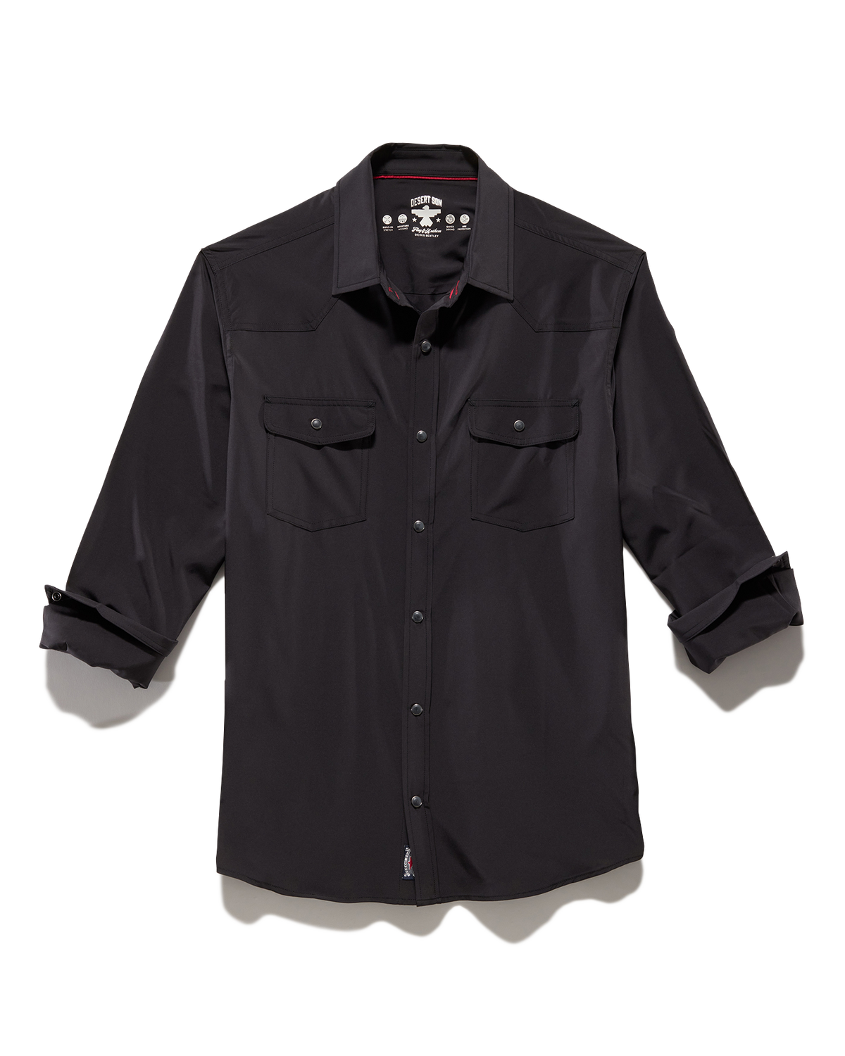 Longmont Ls Performance Western Shirt in black stretch fabric with moisture-wicking by FLAG & ANTHEM