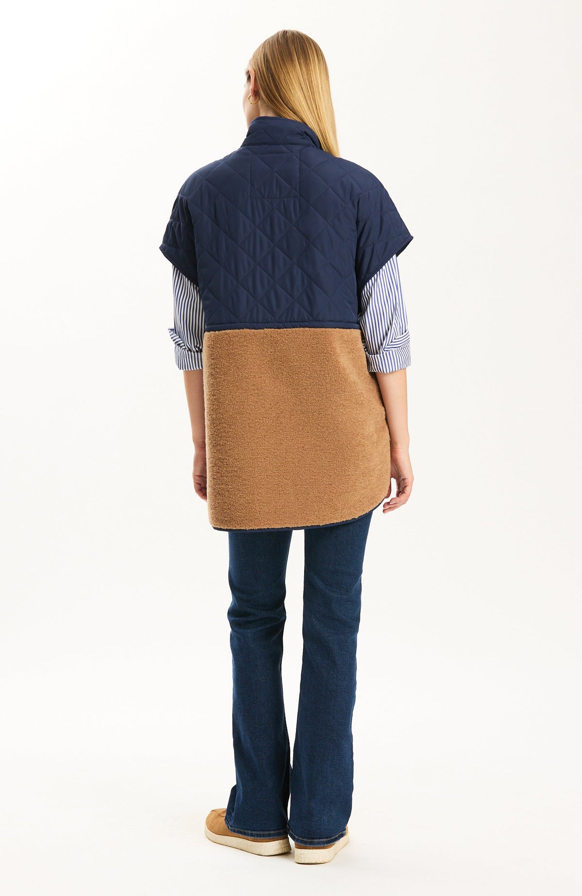 Cassidy Quilted Shearling Vest - Iced Coffee/Midnight Navy