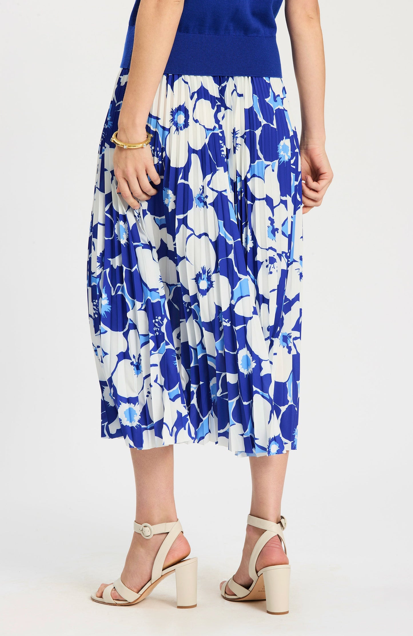 Cara Cerulean Floral Pleated Skirt with bold blue floral pattern, Tyler Boe, Women's Skirts HCO