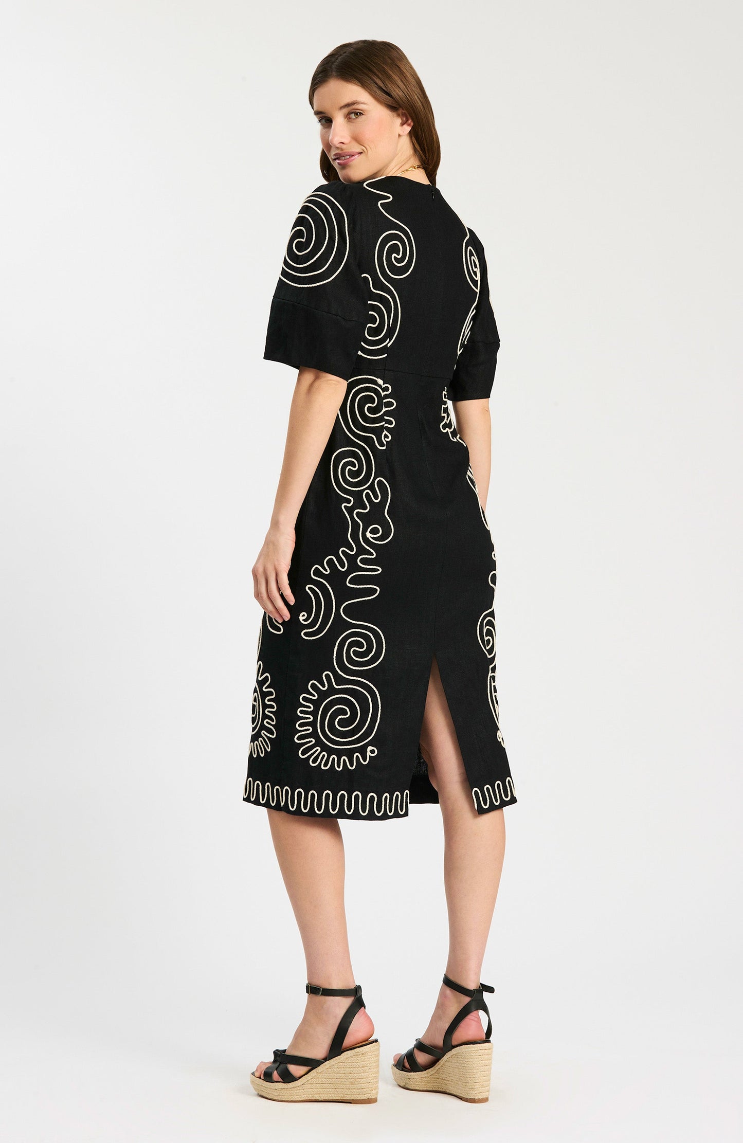 Posey Linen Embroidered Midi Dress