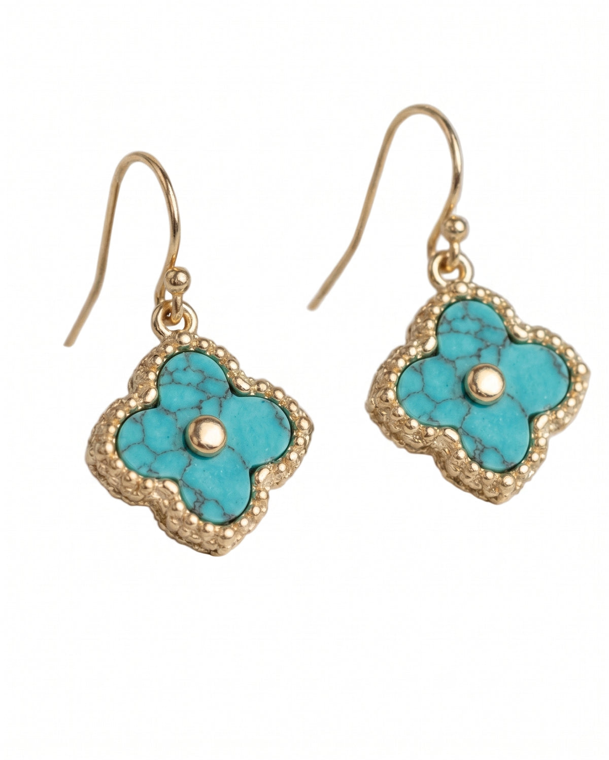 Gold Clover Earring on Wire - Turquoise