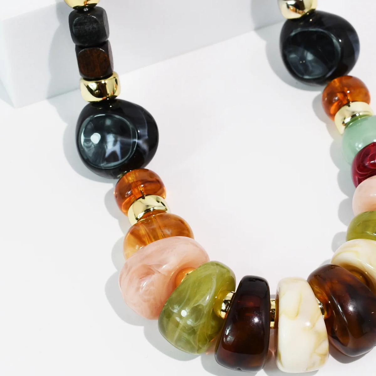 Treasure Palette Necklace by TREASURE JEWELS with multicolor beads and polished gold accents