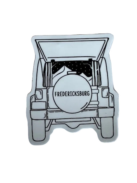 Jeep front emblem sticker with “Fredericksburg” text