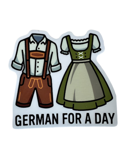 Lederhosen- und Dirndl-Aufkleber mit Aufschrift „GERMAN FOR A DAY“
