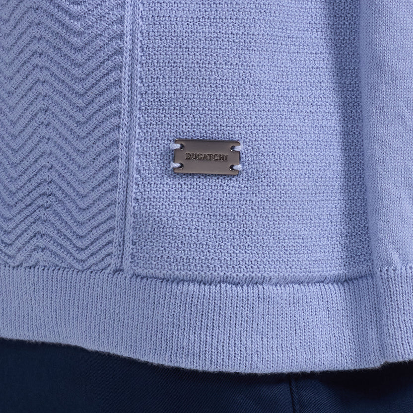 Chevron Button Front Short Sleeve Polo Sweater - Air Blue