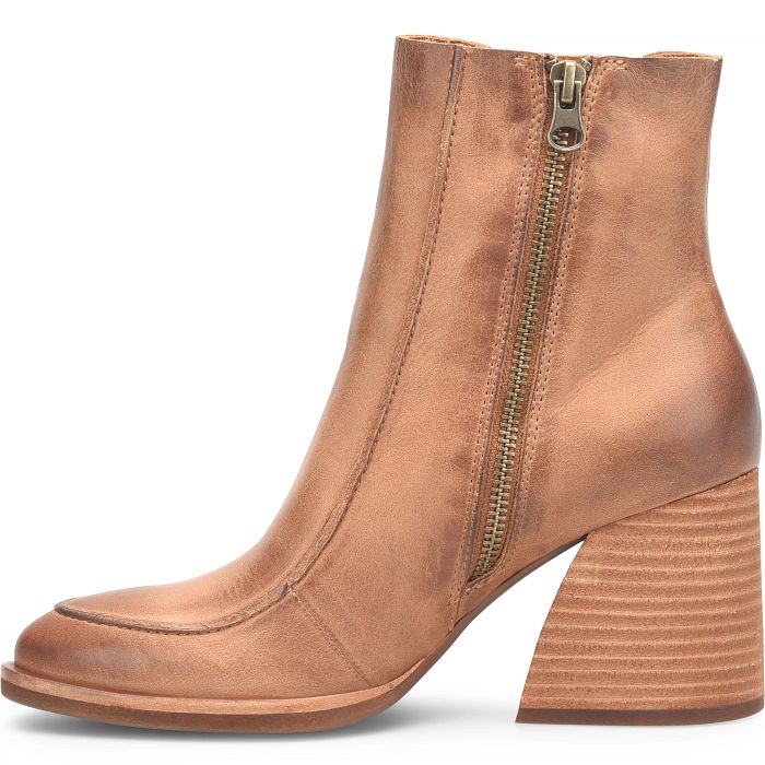 Sioux brown leather mid-calf boot with full zipper and ribbed block heel