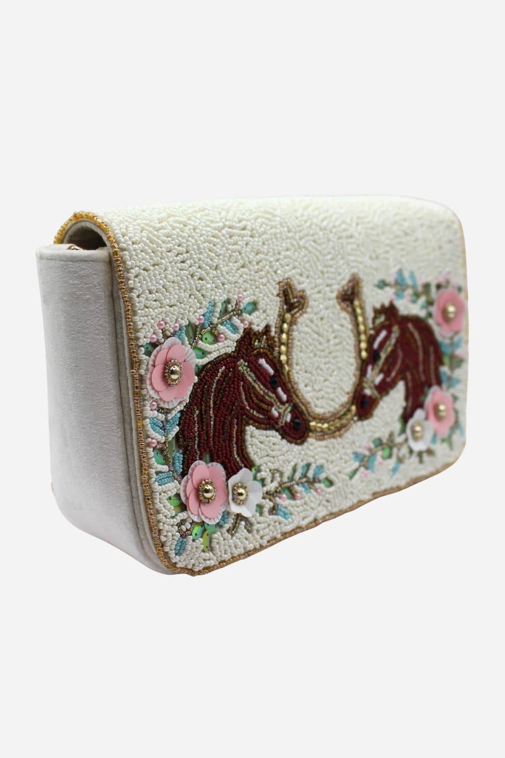 Horse Flowers Beaded Shoulder Bag