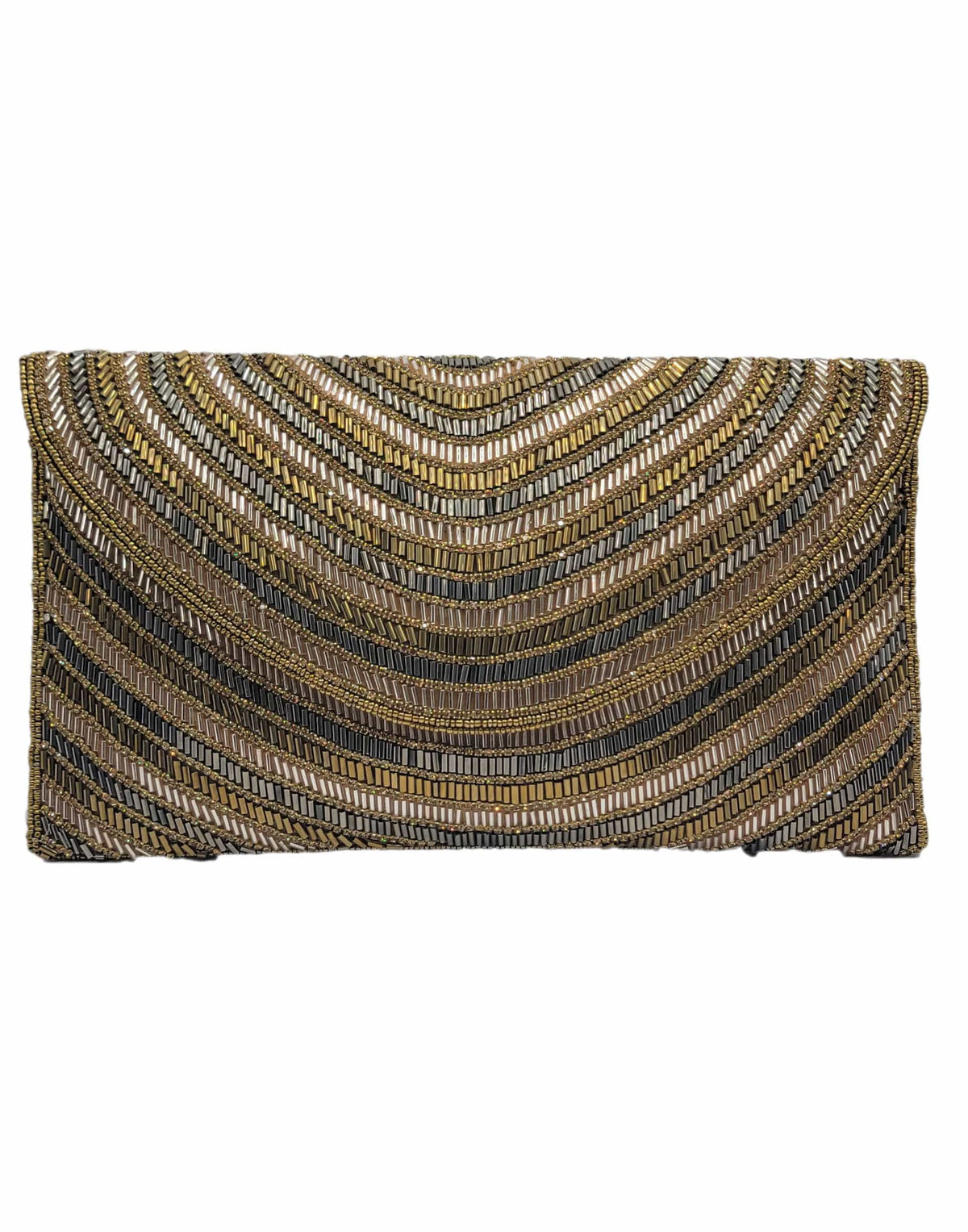 2 tonos bolso de mano con cuentas, dorado y negro, franja ondulada