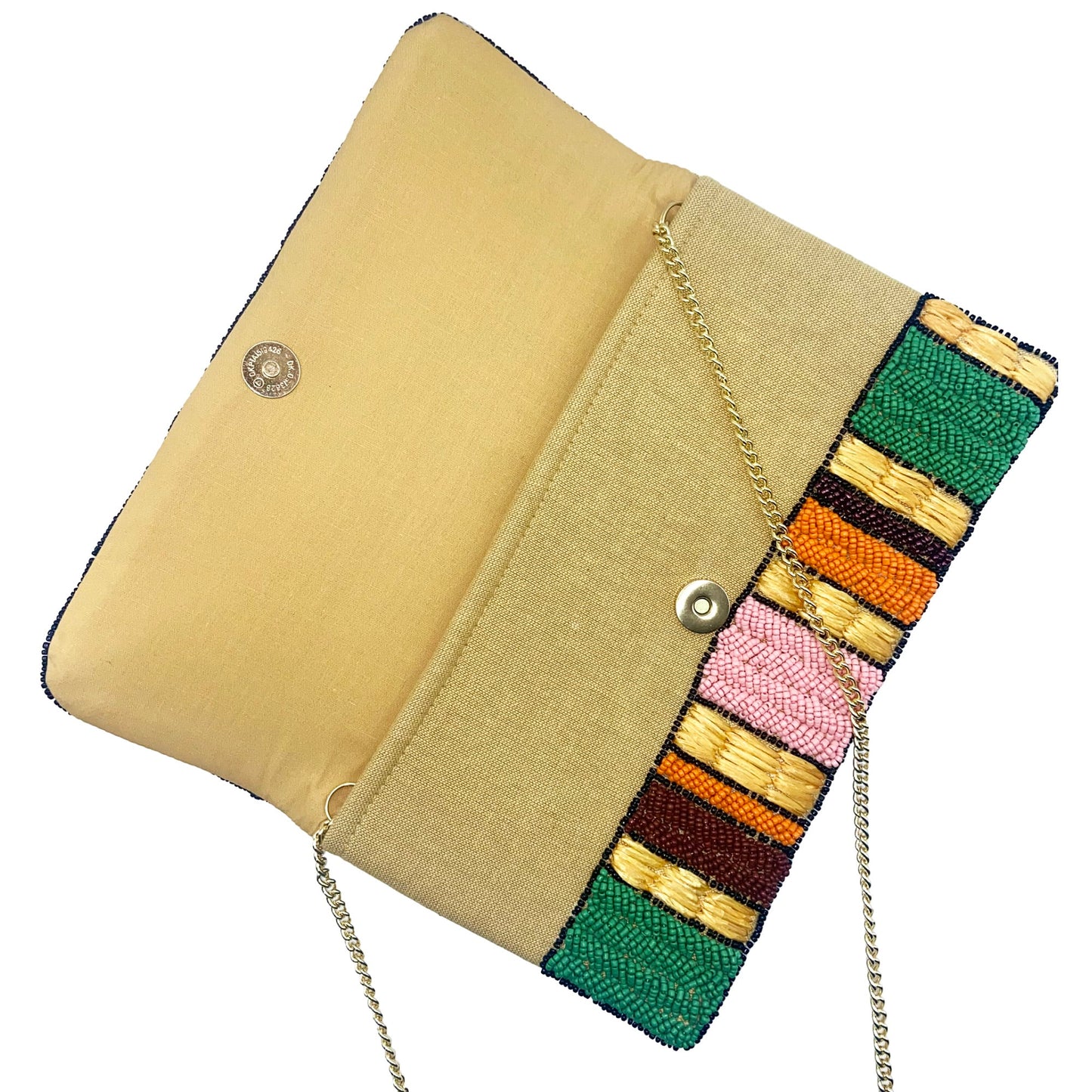 Striped Jute Tropical Beaded Clutch