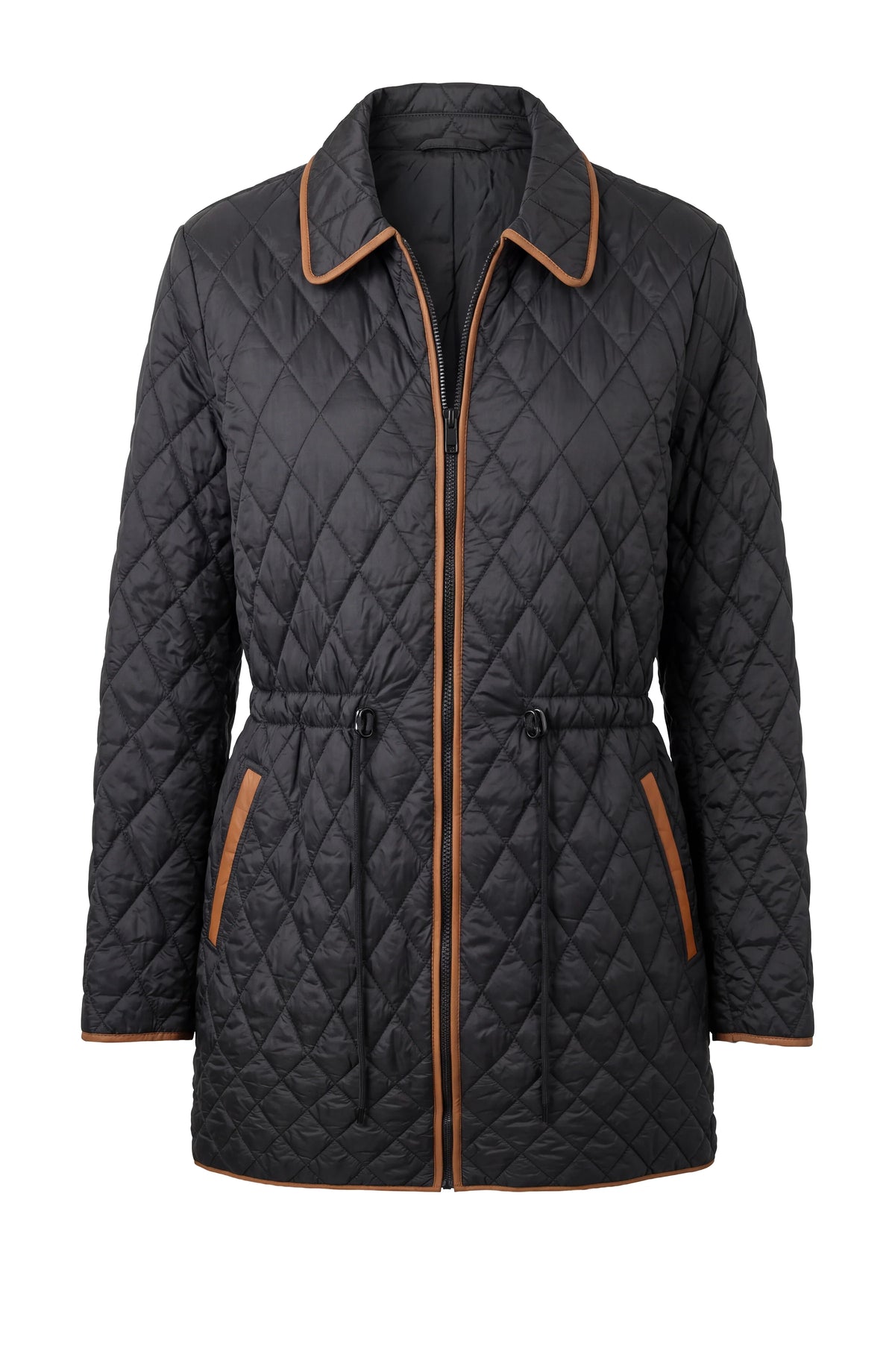 Quilted Coat W/ Cinched Waist black jacket by LIVERPOOL LOS ANGELES