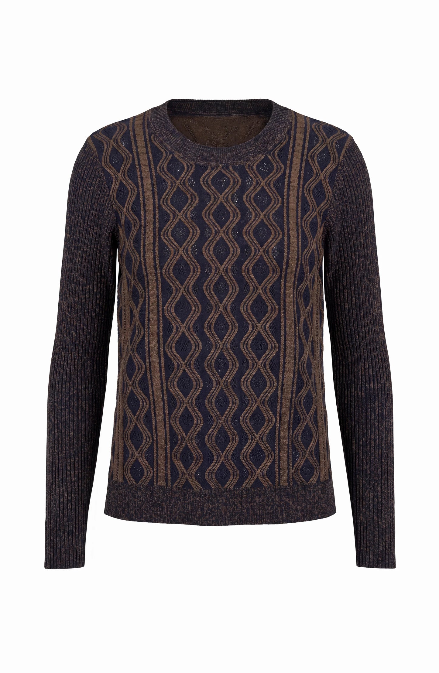 Long Sleeve Crew Neck Sweater in navy geometric knit by LIVERPOOL LOS ANGELES