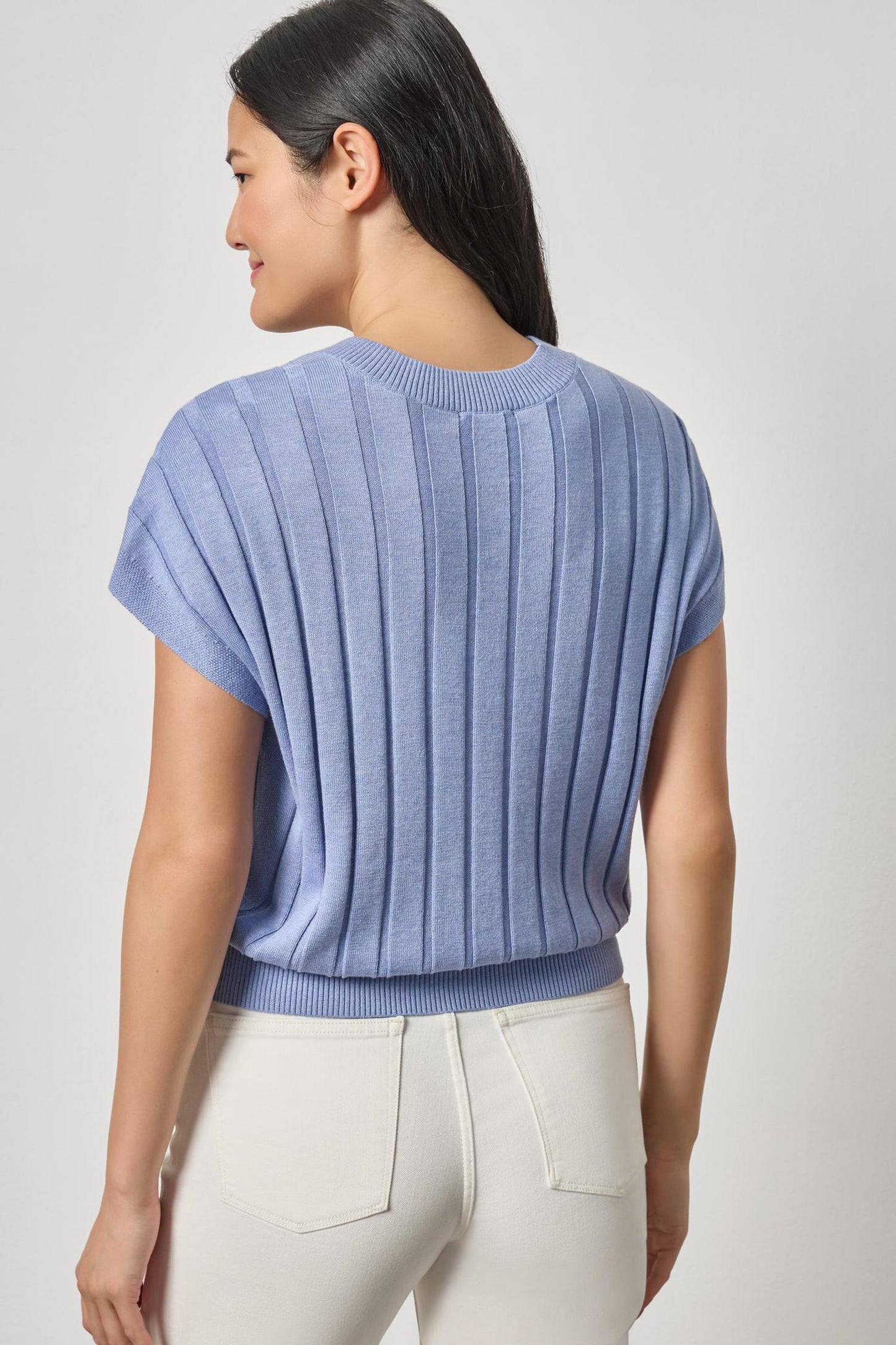 Wide Rib Wedge V-Neck Sweater