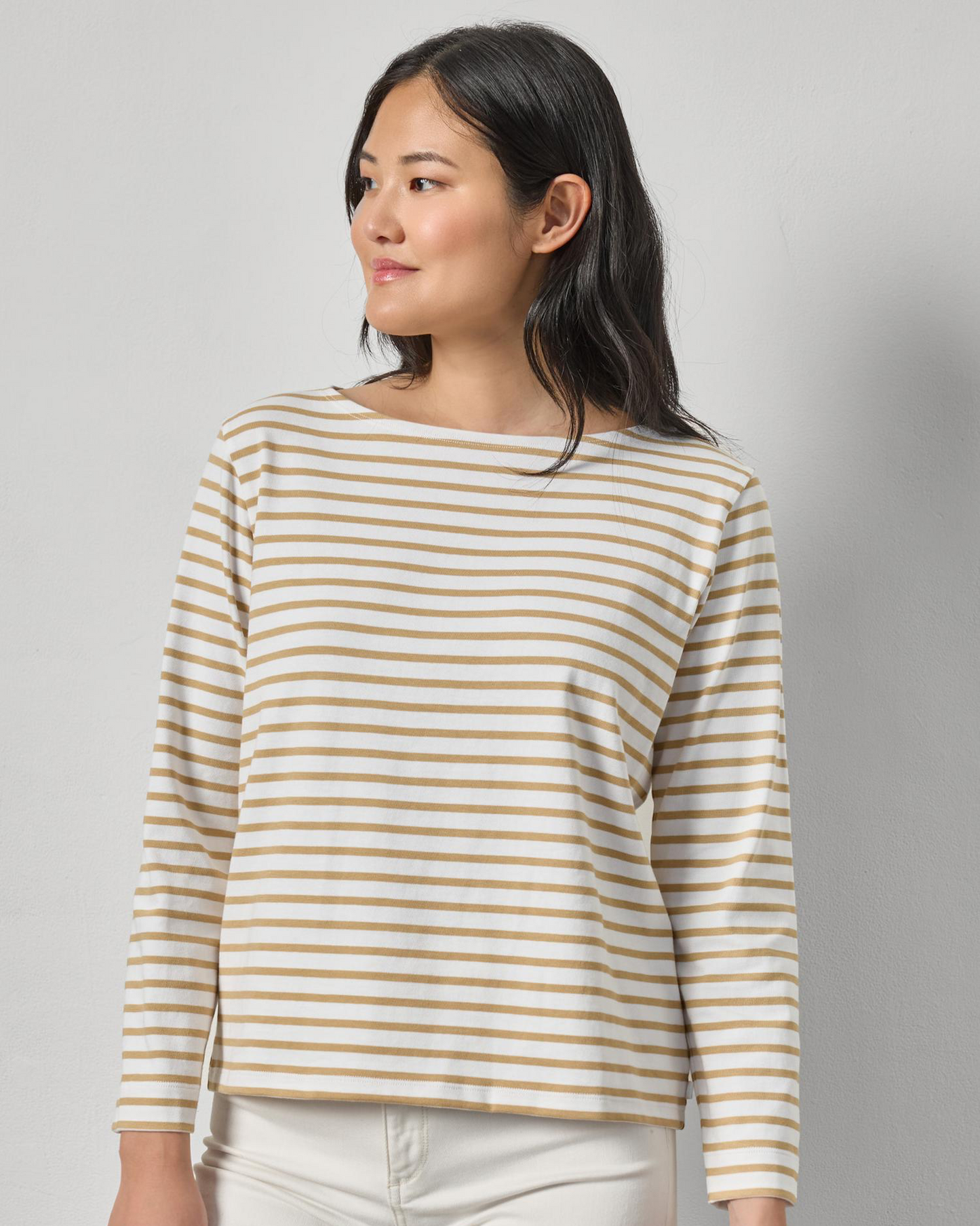 Easy Boatneck in striped cotton jersey with wrinkle resistance, curated at HCO Fredericksburg Texas