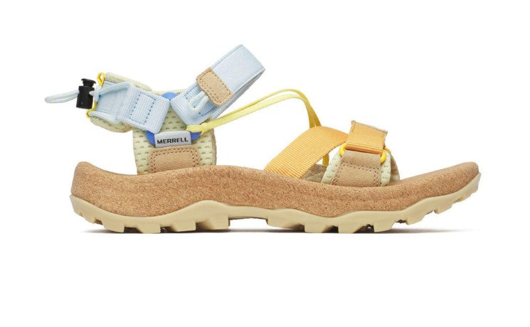 Speed Fusion Web Rmx sandal in Ice Blue and Hoodoo with cushioned tan footbed