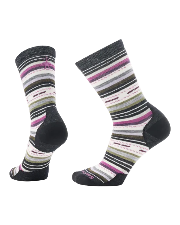 Everyday Margarita Crew Sock striped in pink, olive, and black, Merino wool, Smartwool HCO style