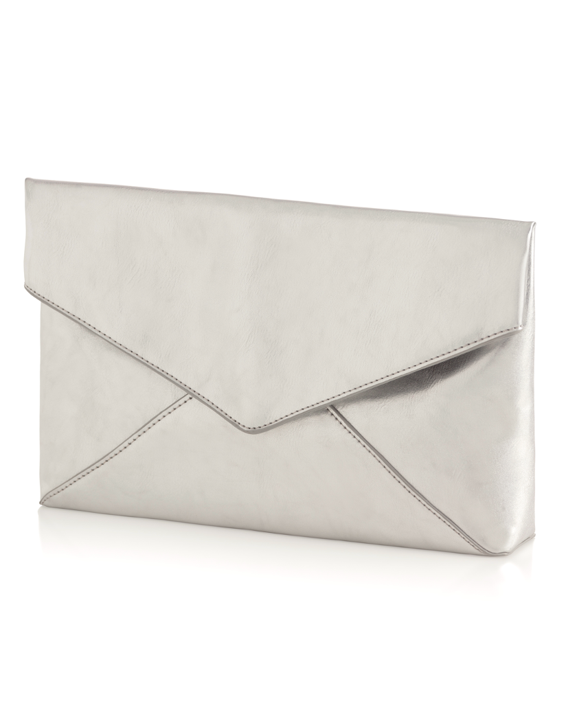 Maddie Envelope Clutch in soft metallic silver leather, SHIRALEAH, Women's Purses, HCO collection