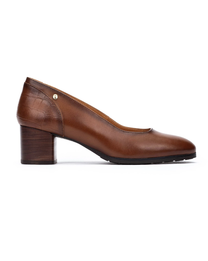 Calafat W1Z-5920C1 brown leather block heel with textured detail, PIKOLINOS Women's Shoes HCO