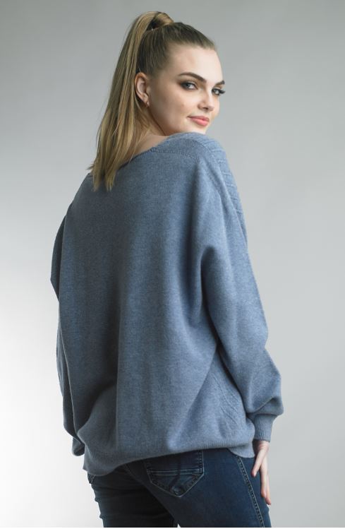 V Pattern Vneck Sweater in soft denim blue knit, TEMPO PARIS, Women's Sweaters SALE Fredericksburg TX
