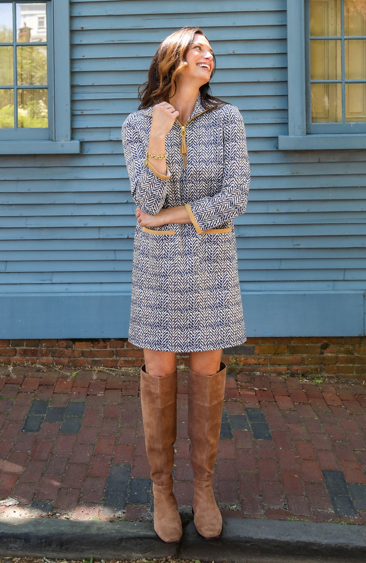 Helene Knit Dress - Iced Coffee/Midnight Navy