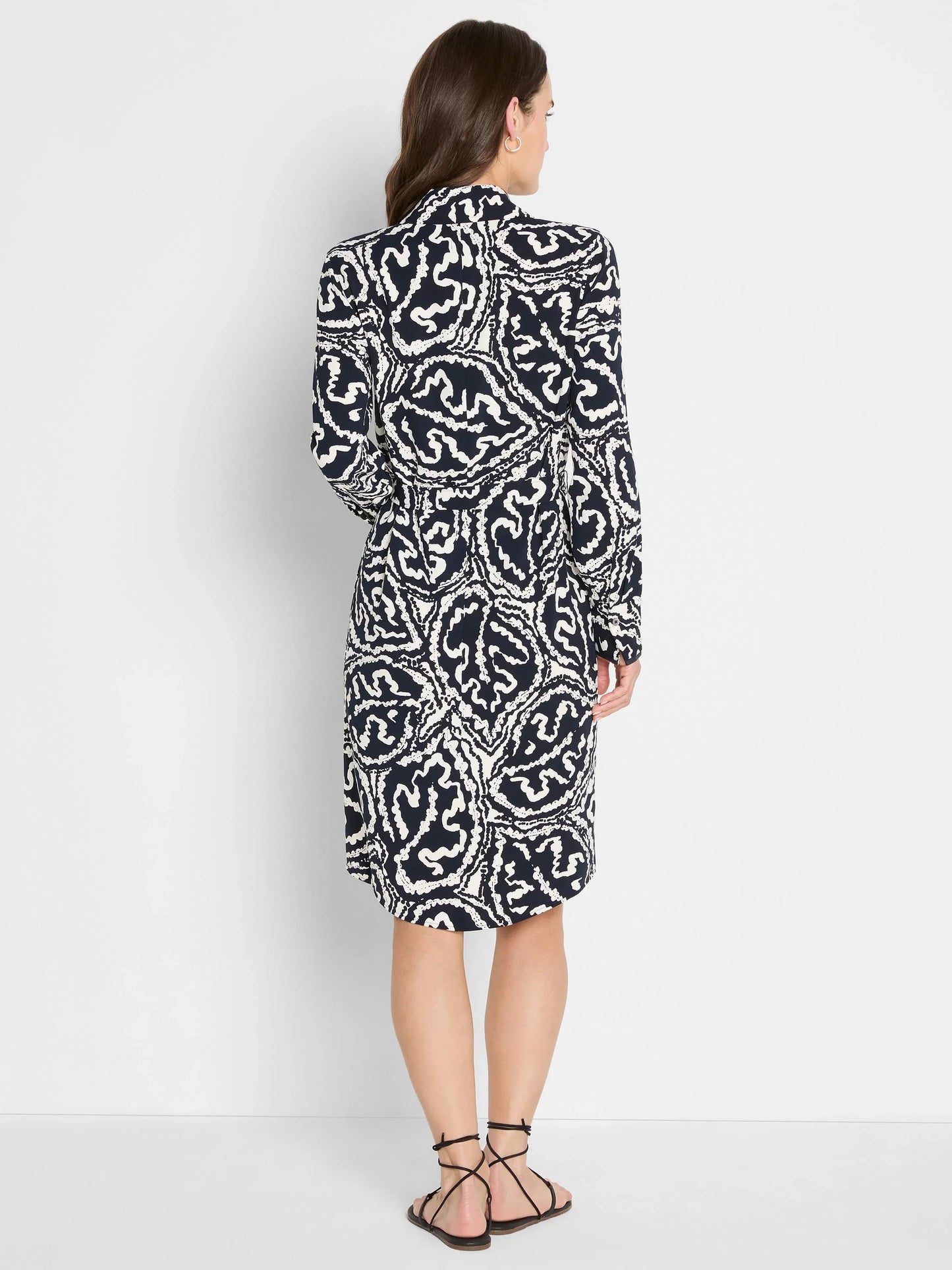 Indigo Leaf Double Crepe Eva Dress in white and navy, NIC AND ZOE Women’s Dresses & Jumpsuits