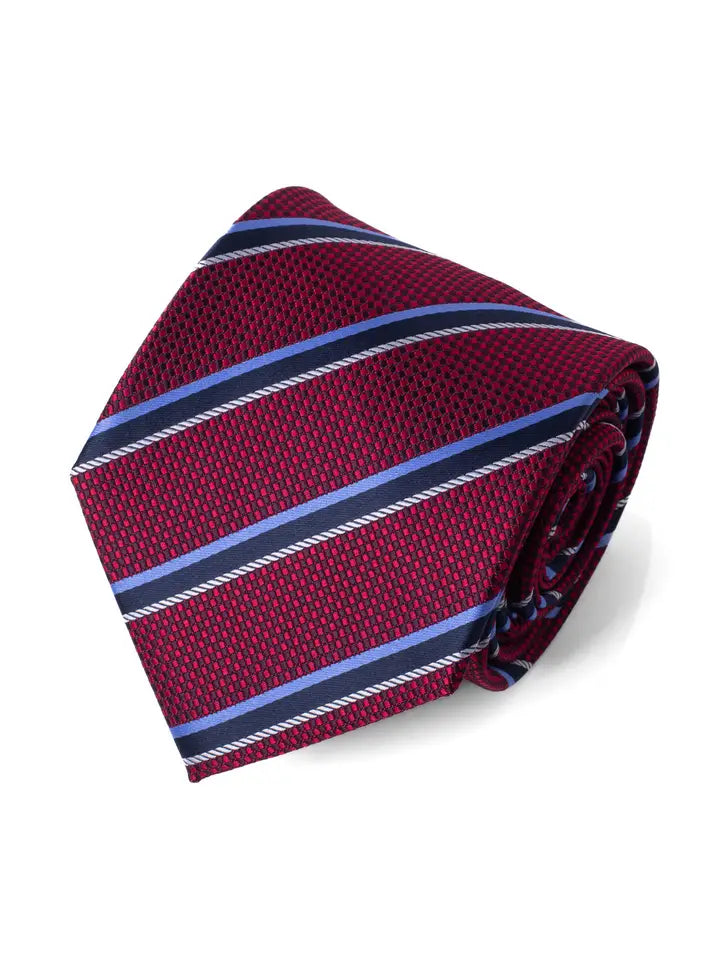 Men's Tie 5973 in burgundy with navy and light blue stripes, SELINI NEW YORK HCO Ties curated